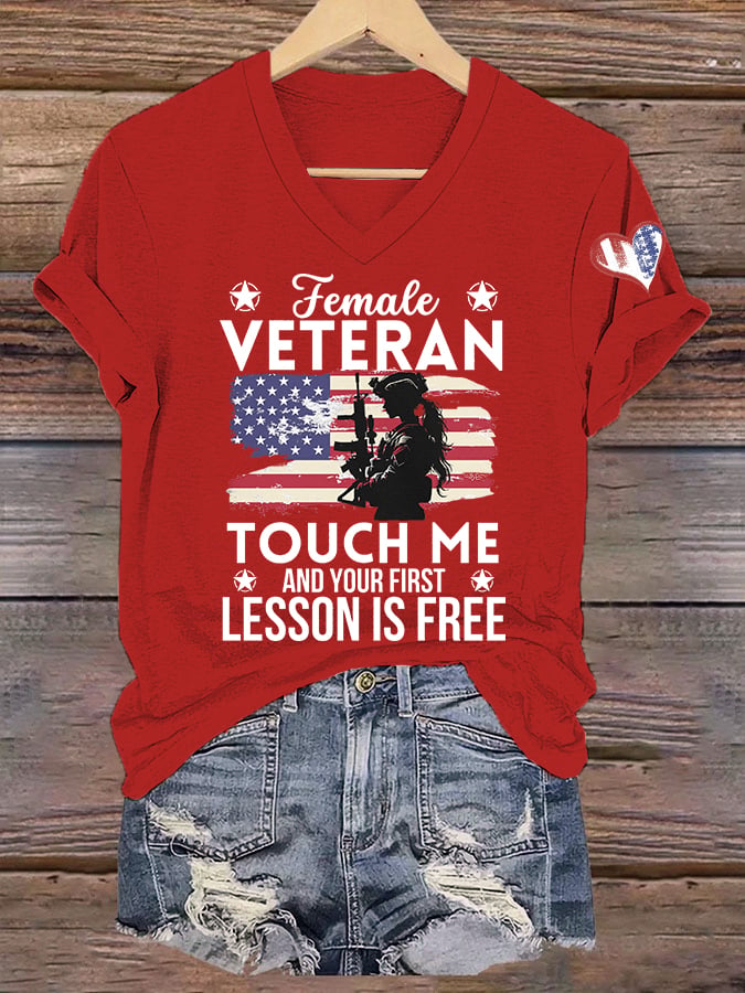Women's Funny Female Veteran Printed V-Neck T-Shirt