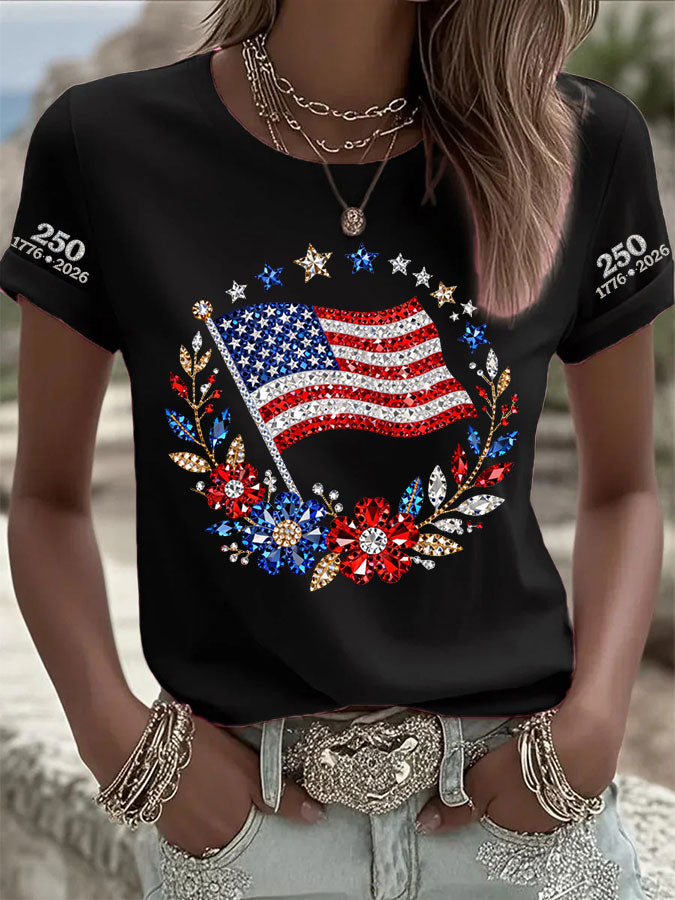 Women'S  America Flag Printed Casual T-Shirt