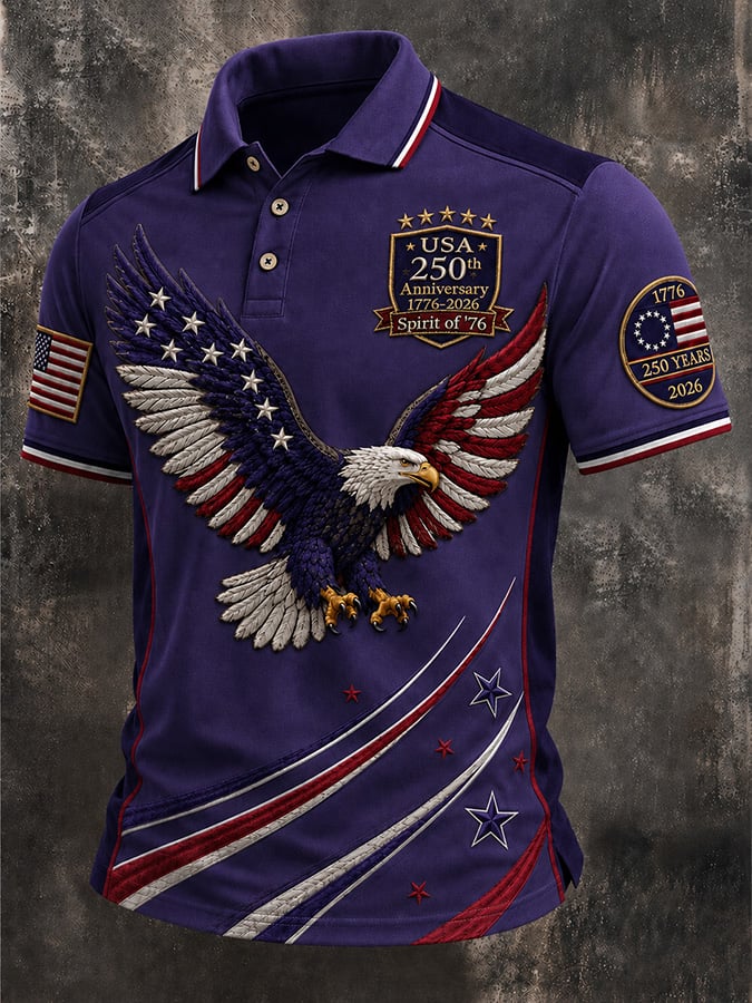 Men's Casual USA 250th Anniversary Print Polo Shirt