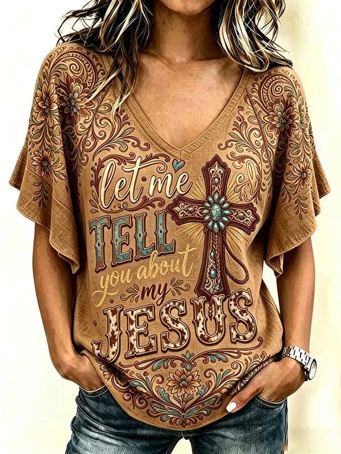 Women's  Retro Western-Style Faith Print T-shirt
