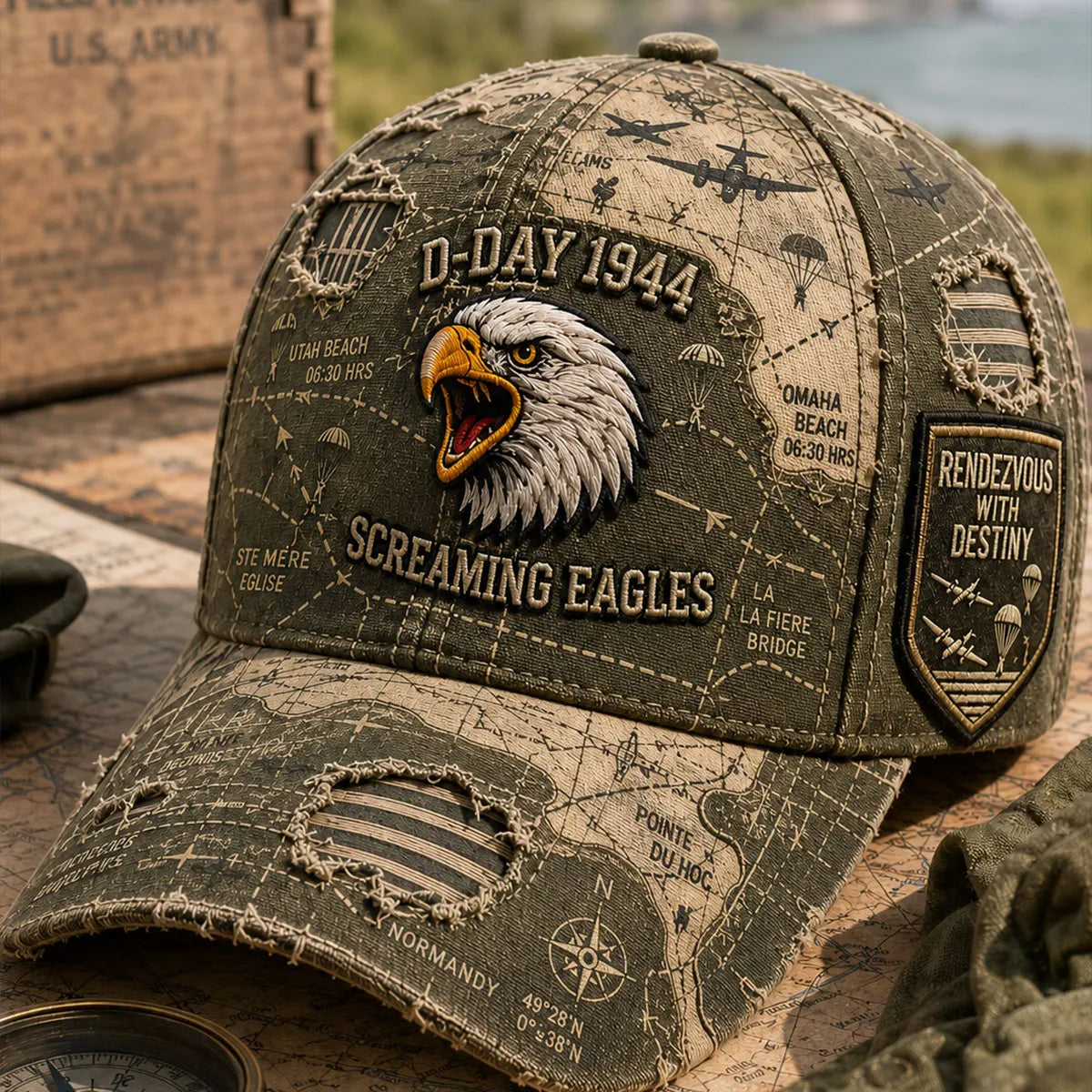 Vintage-style Veteran Print Casual Hat