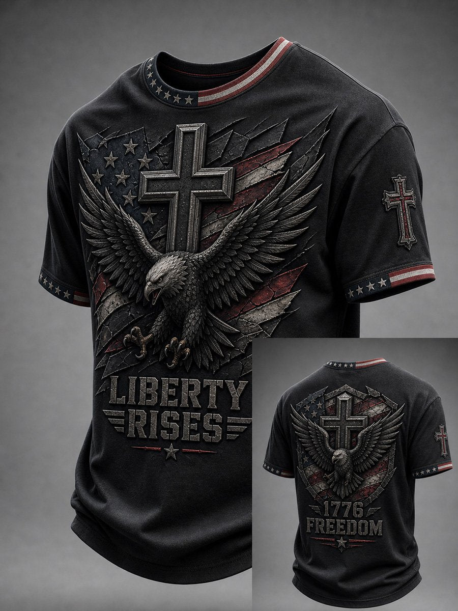 Men's Vintage Faith & Patriotism-Themed T-Shirt
