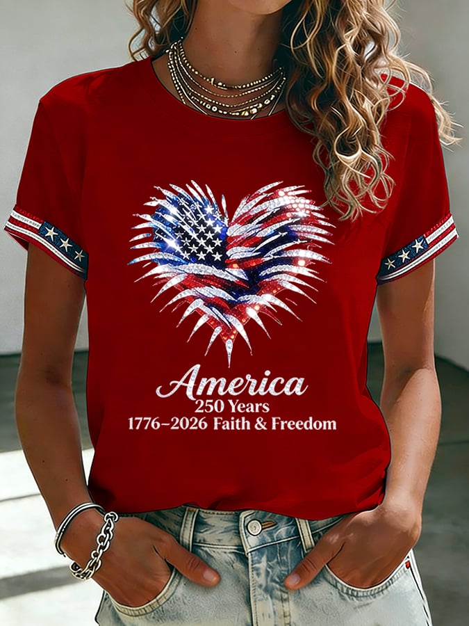 Women's USA 250 Years Inspired Floral Linen T-Shirt