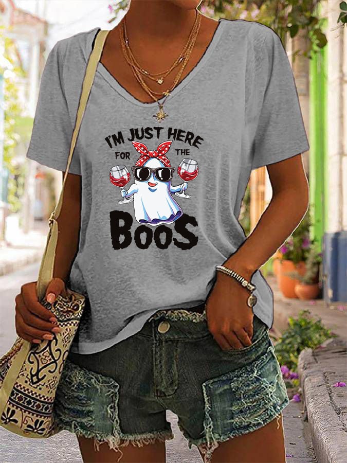 Women's Just Here for the Boos Ghost Halloween Casual T-Shirt