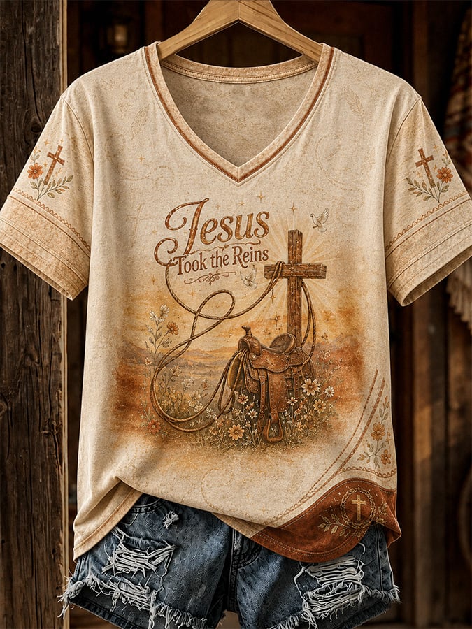 Women's Vintage Western Faith-Print Top
