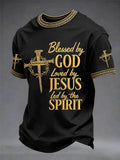 Men's Blessed By God Loved By Jesus Led By The Spirit Printed Casual T-Shirt