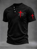 Men's Casual Printed Short-Sleeve Henley Shirt
