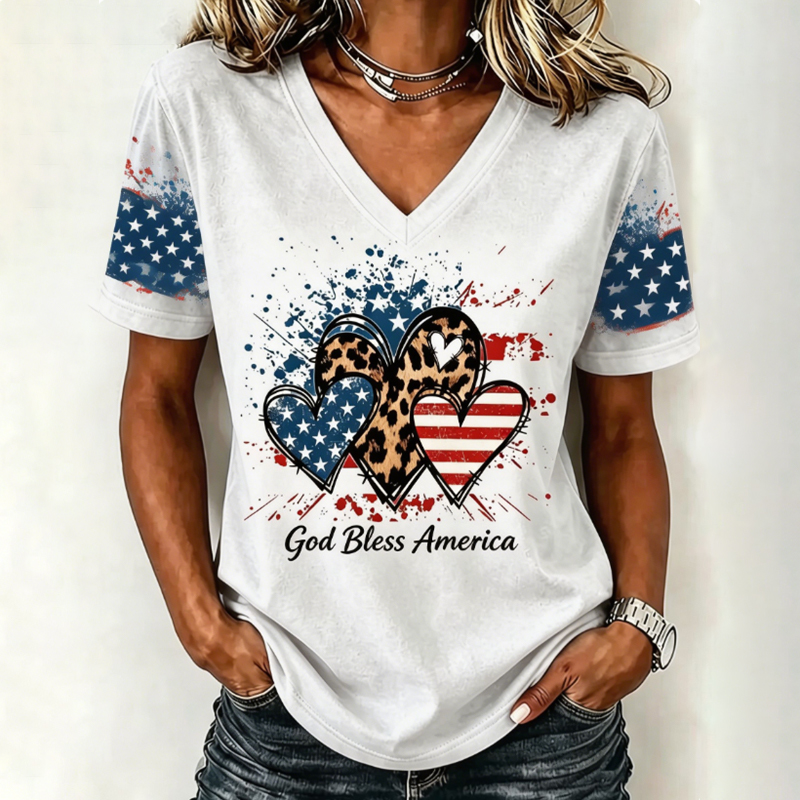Women's Patriotic Art Print Casual T-Shirt