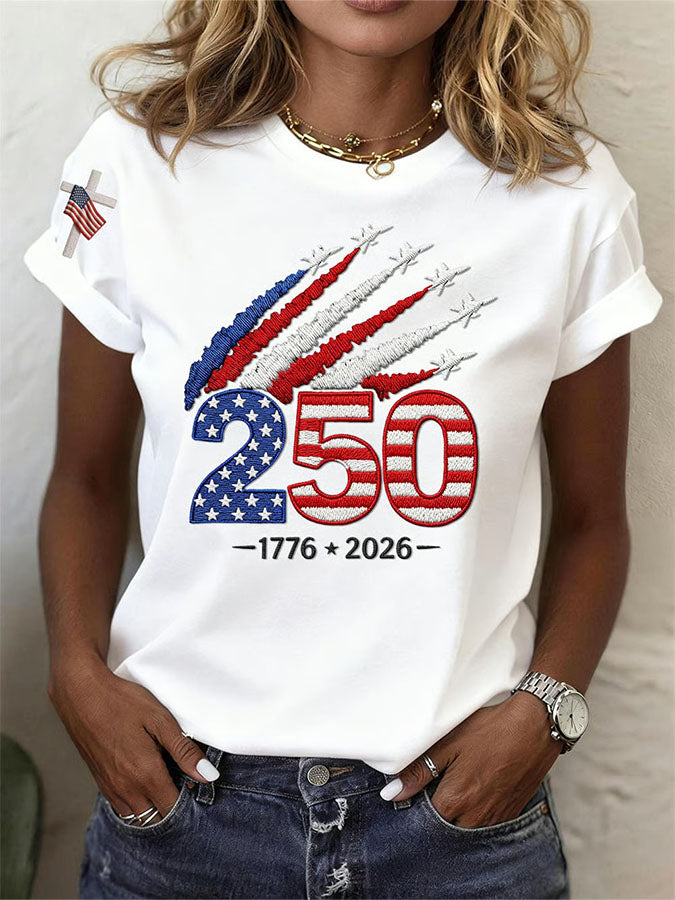 Women'S American Independence Day 250Th Anniversary Printed Round Neck Short Sleeve T-Shirt