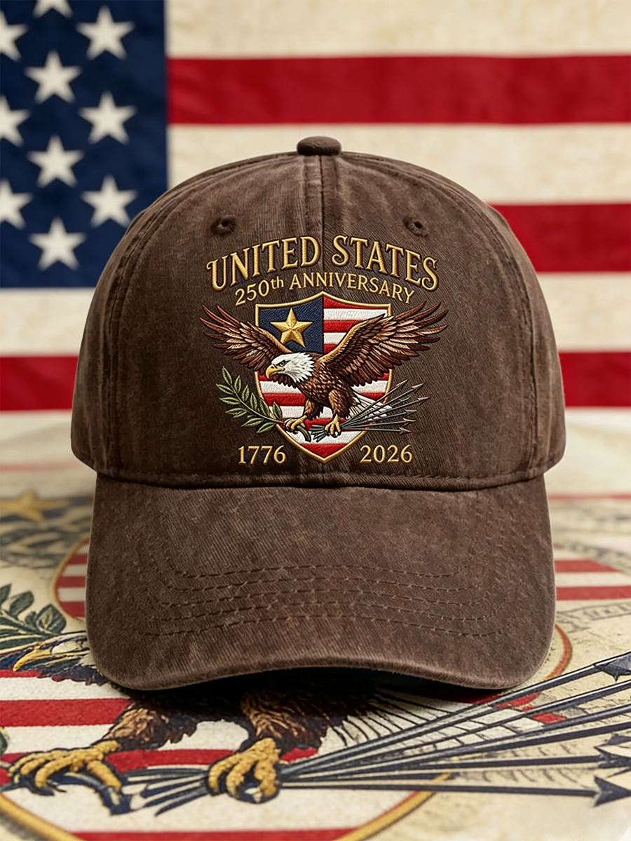 US 250th Anniversary Bald Eagle Emblem Washed Denim Baseball Cap