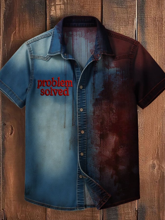Men's Vintage Halloween Bloodstained Problem Solved Short Sleeve Shirt