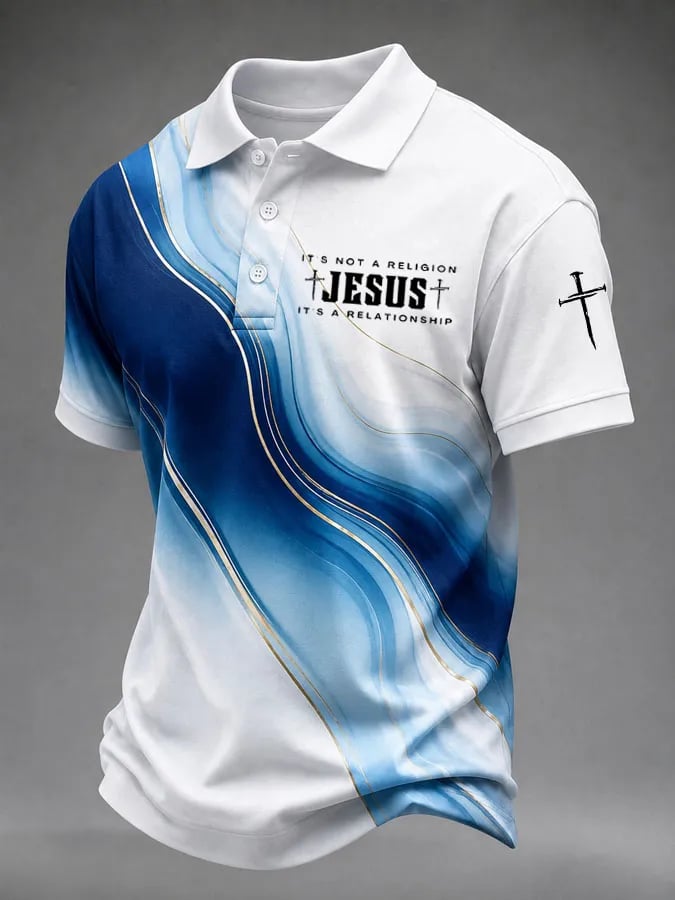 Men's Jesus Cross Printed Casual Polo Shirt