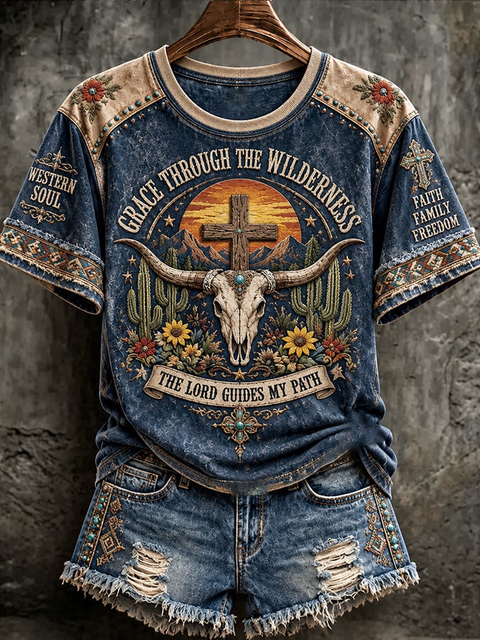 Women's Retro Western Faith Printed T-shirt