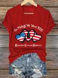 Women's On Fridays We Wear RED Print V Neck T-shirt