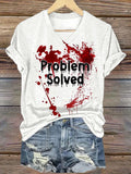 Women's I'm Fine Bloodstain Print V-Neck T-Shirt