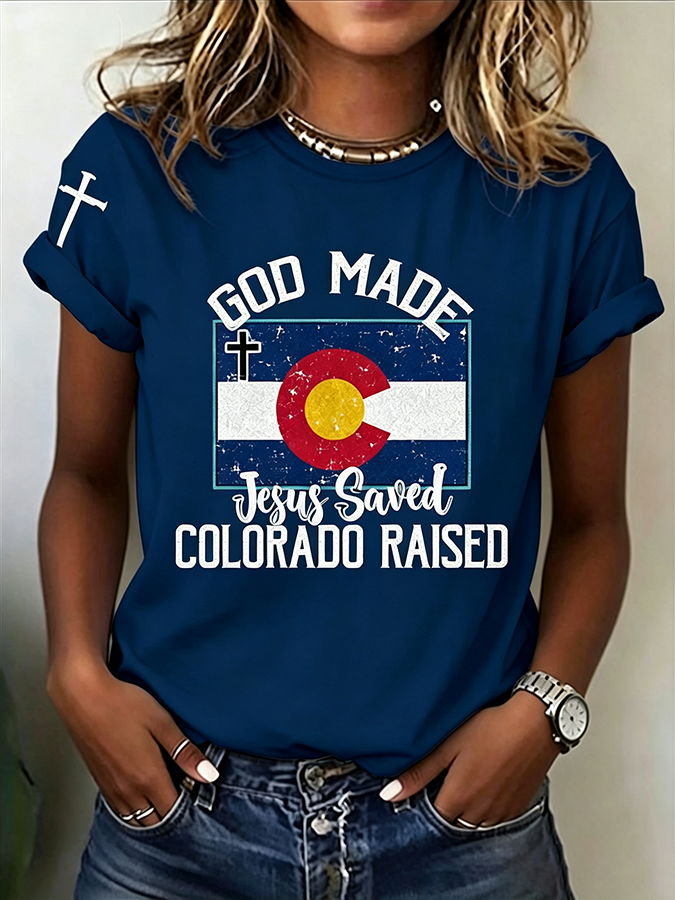 Women'S Casual COLORADO STRONG Mountain Fire Printed Round Neck Casual Short Sleeved T-Shirt