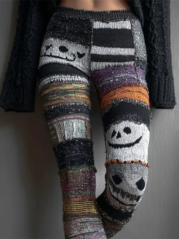 Women's Halloween Contrast Color Comfortable Knitted Print Leggings