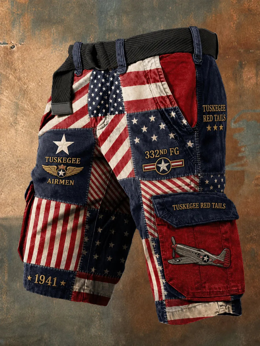 Retro Tuskegee Pilot Red Tail Graphic Print Casual Shorts
