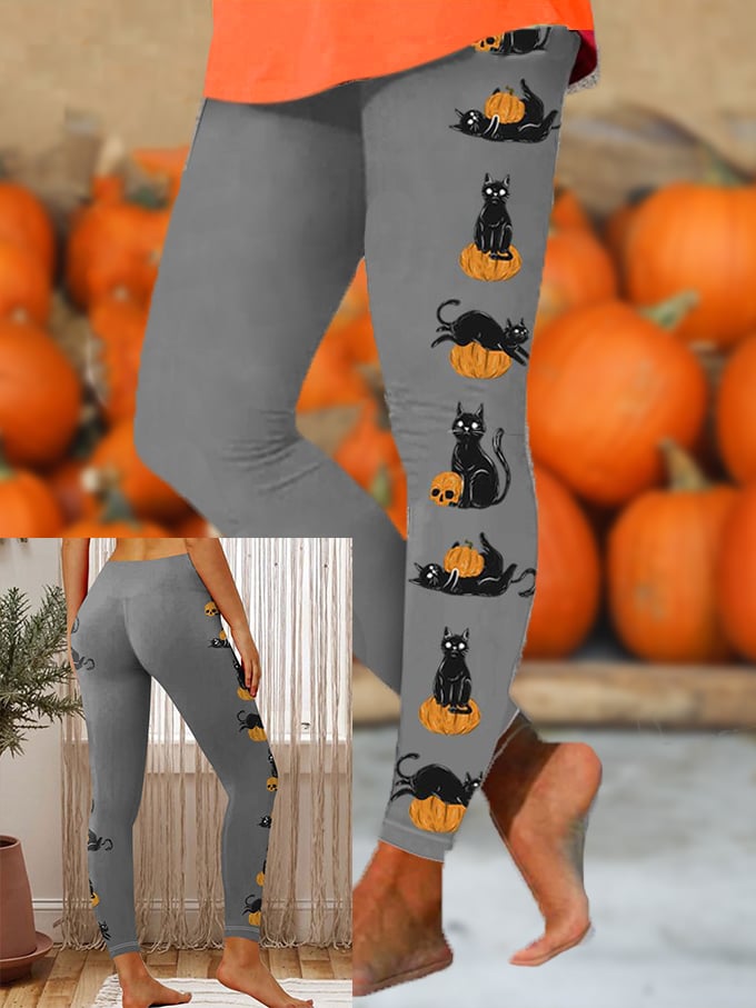 Women's Cute Black Cat Pumpkin Print Yoga Leggings
