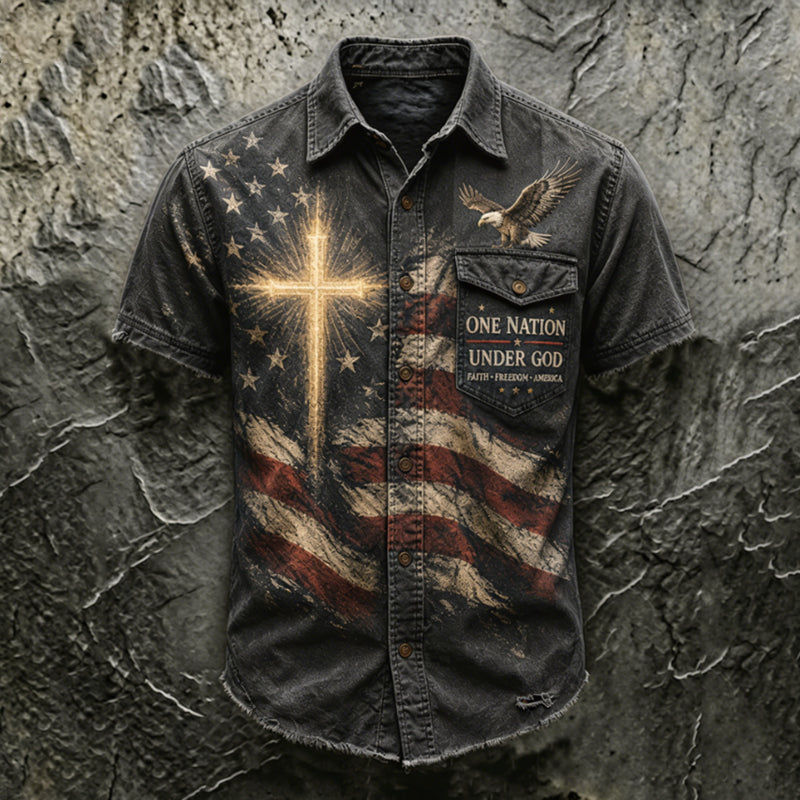 Men's Patriotic Faith Art Printed Casual Shirt
