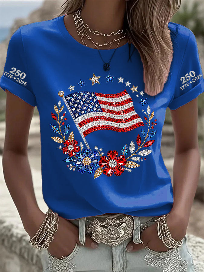 Women'S  America Flag Printed Casual T-Shirt