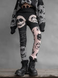 Women's Halloween Retro Patchwork Pattern Ghost Face Print Round Leggings