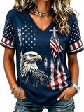 American Cross Flag Commemorative Print V-Neck Top