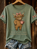 Women's West Highland cow print crew neck top