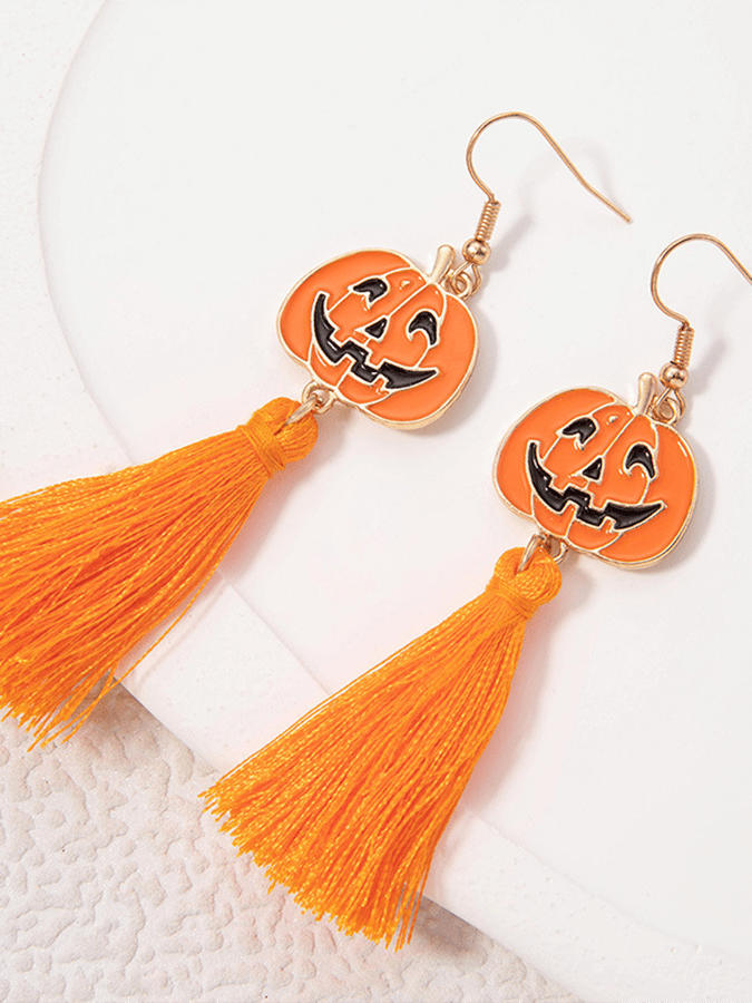 Halloween Cute Pumpkin Smiley Tassel Personalized Earrings