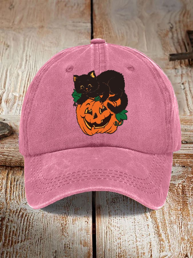 Halloween Black Cat Pumpkin Print Unisex Hat