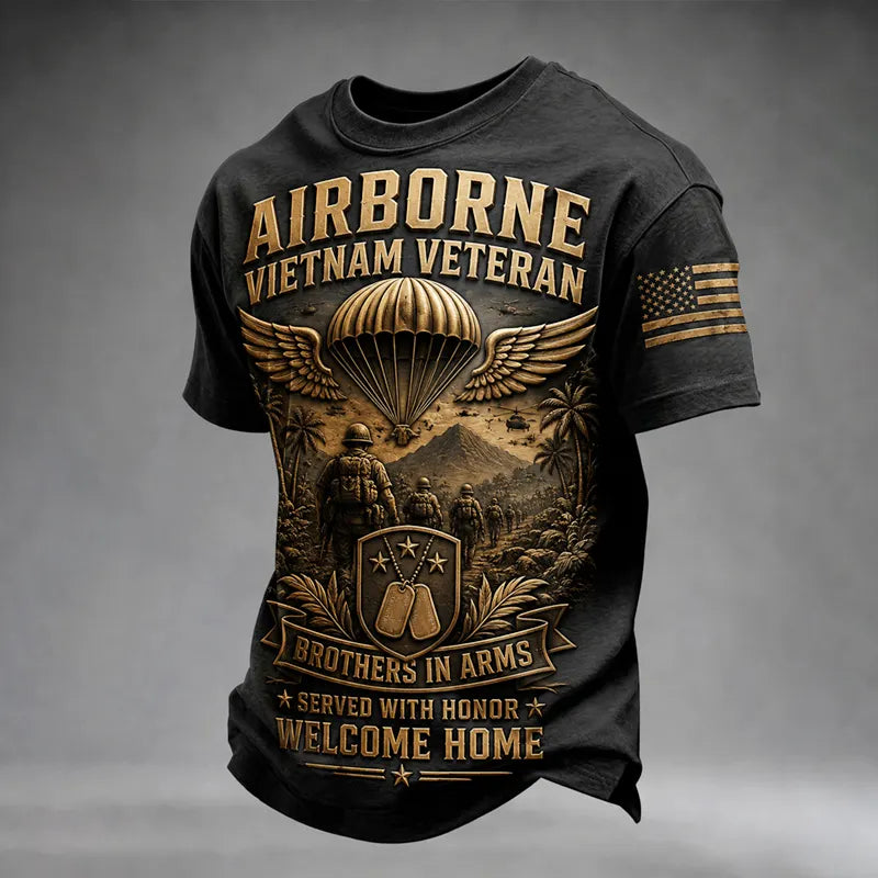 Men's Retro Vietnam Veteran Print Casual T-Shirt