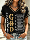Women's Christian Woman Of God Print Casual V-Neck Tee
