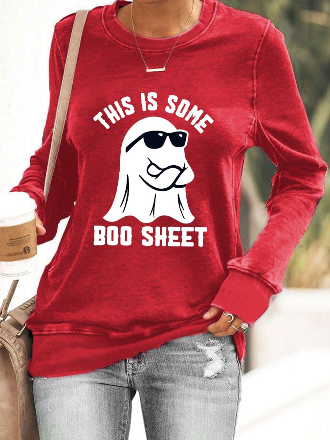 Women's Halloween This Is Some Boo Sheet Print Sweatshirt