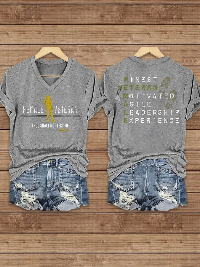 Women's Proud Female Veteran Printed V-Neck T-Shirt