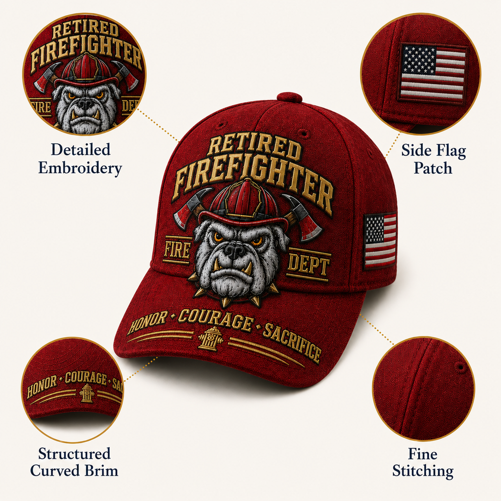 Handmade Retired Firefighter Bulldog Firehouse Commemorative Cap 🇺🇸