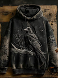 Knitted Men's Vintage Crow Print Sweatshirt