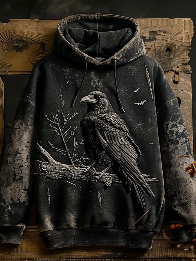 Knitted Men's Vintage Crow Print Sweatshirt
