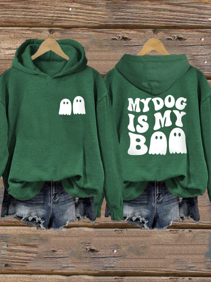 Women's My Dog Is My Boo Halloween Dog Print Hoodie
