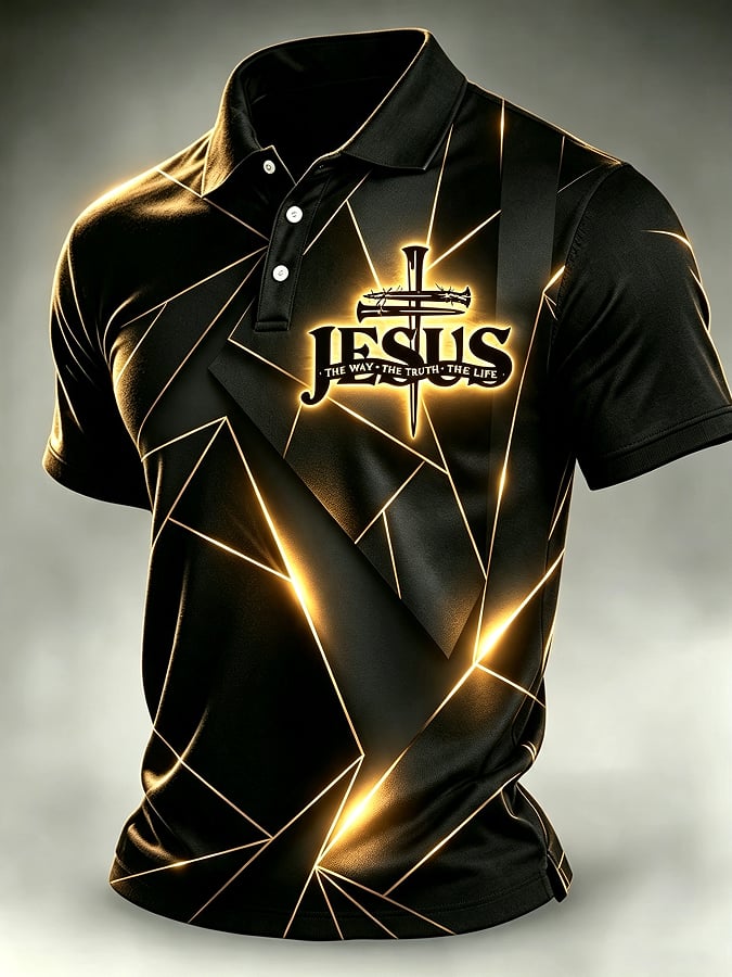 Men's Faith Cross-Print Short-Sleeve Polo Shirt