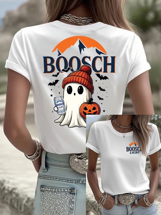 🔥Buy 2 Get 10% Off🔥Women's Retro Boosch Light Halloween Cute Ghost Pumpkin Print T-shirt