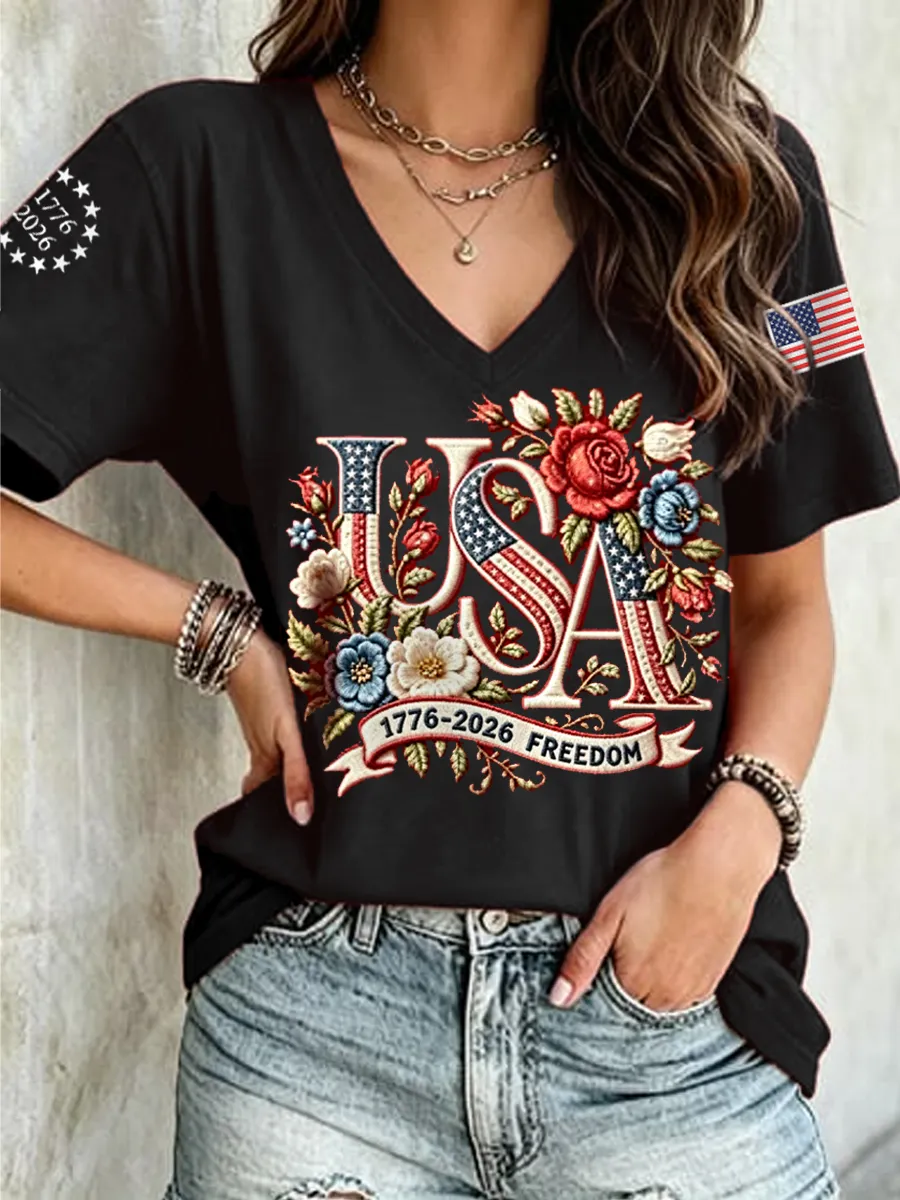 Women's Casual Retro Patriotic T-shirt