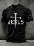 Men's Jesus The Way The Truth The Life Print Round Neck T-shirt