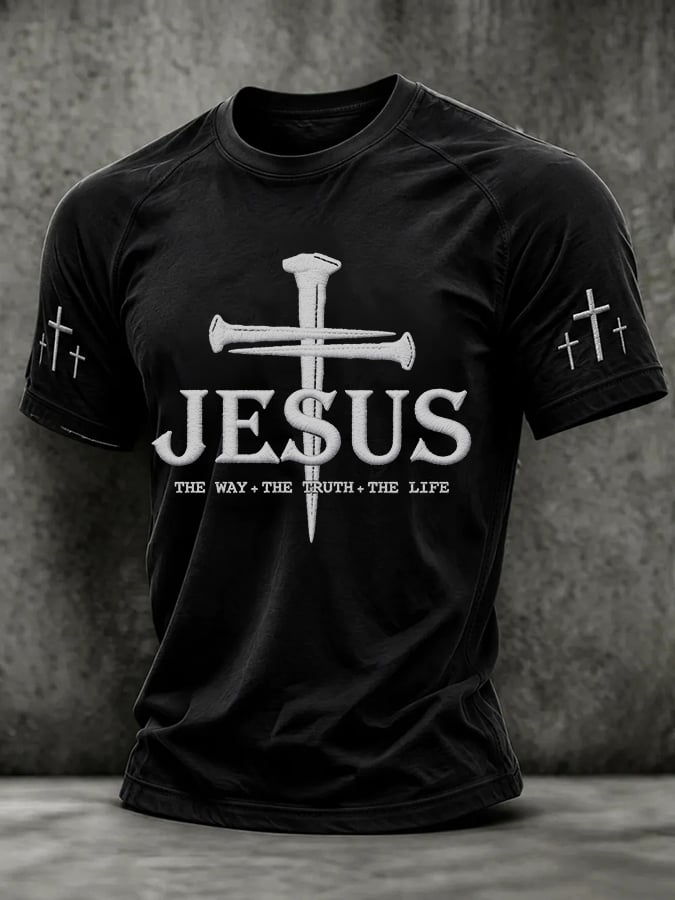 Men's Jesus The Way The Truth The Life Print Round Neck T-shirt