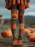 Women's Halloween Pumpkin Face Art Comfortable Knitted Print Leggings