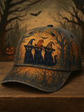 Vintage Halloween Witch Cat Print Hat