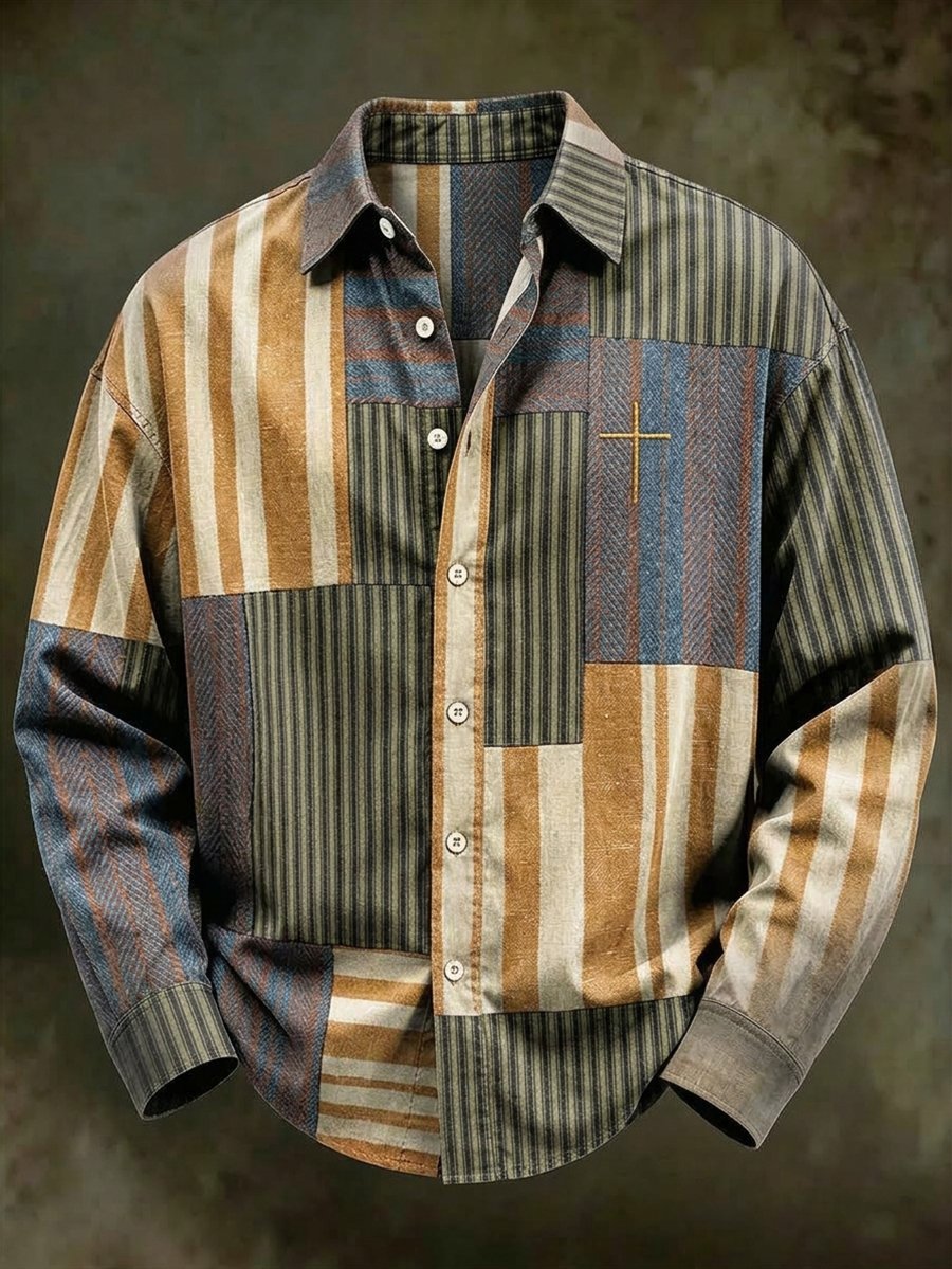 Men's Vintage Geometric Faith Long-Sleeve Shirt