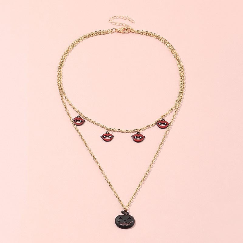 Fashionable And Personalized Creative Funny And Interesting Lip Pumpkin Design Necklace