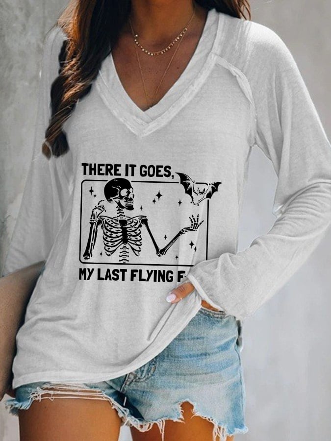 Women's Halloween There It Goes My Last Flying F*ck Print Casual T-Shirt