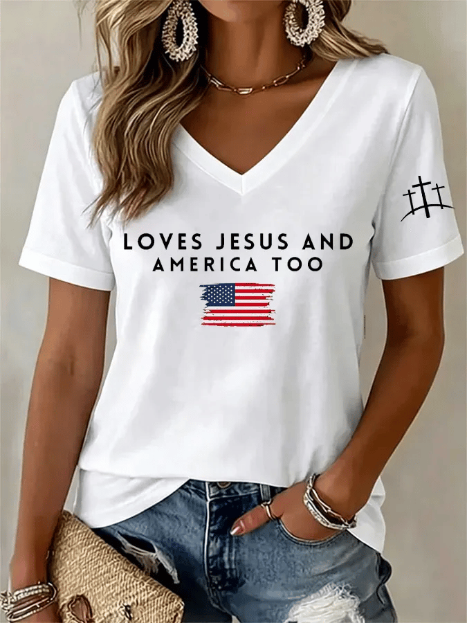 Women's Love Jesus and Love America Print T-shirt