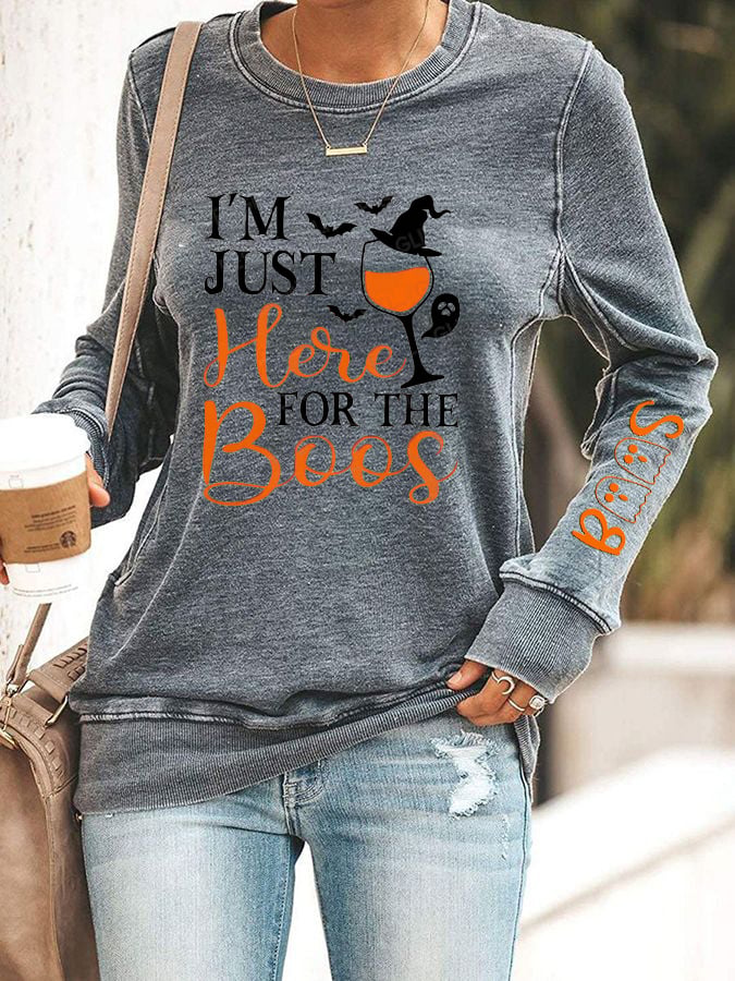 Women's Funny Halloween I’m Just Here for the Boos Printed Sweatshirt
